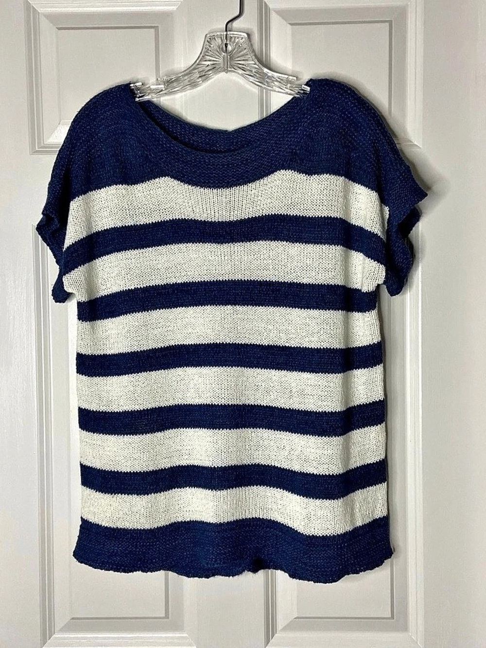 cable & gauge Striped Button Front Sweater in Blue & White Size Large Like